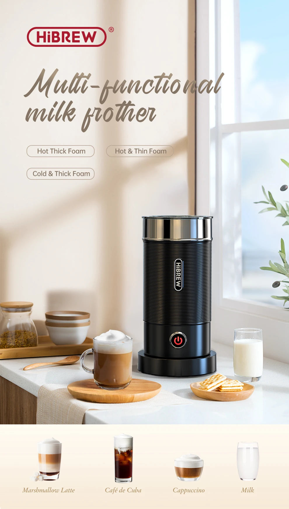 Electric Milk Frother Frothing Foamer Chocolate Mixer Cold/Hot