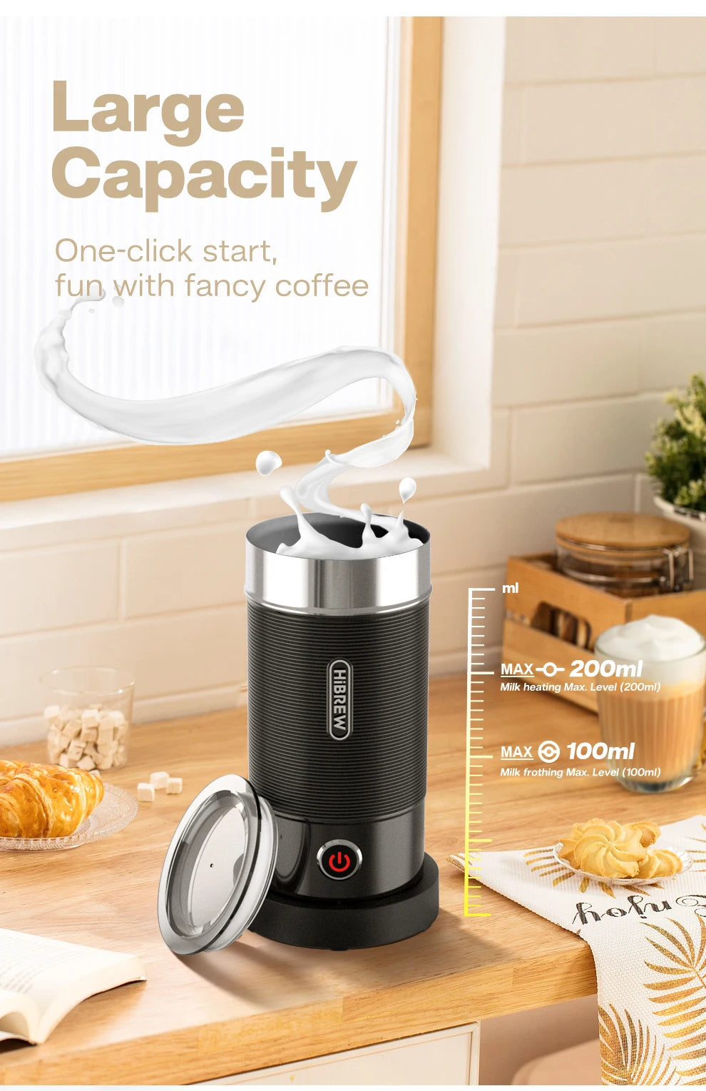 Electric Milk Frother Frothing Foamer Chocolate Mixer Cold/Hot